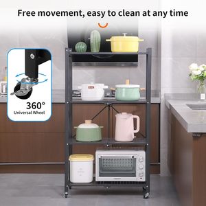 Floor-<b>standing</b> Multi-layer Installation-<b>free</b> Stainless Steel Corrosion Protected <b>Kitchen</b> Folding Shelf Wheels Shelf Rack - Product Image 5