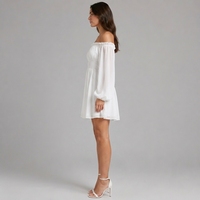 Robe Courte Fluide en Mousseline de Soie et Spandex pour Femme, Coupe Ample Épaules Dénudées, Taille Naturelle, Style Vintage, Idéale pour l'Été