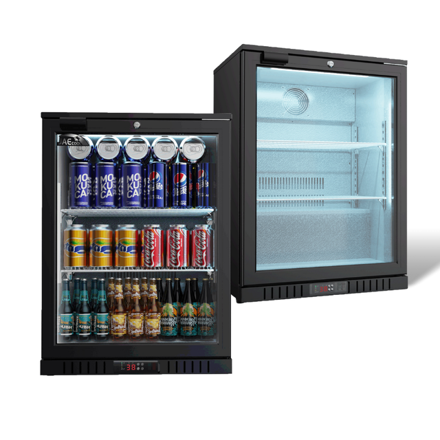 Custom Glass Door Mini Refrigerator Single Door Air Cooling Under Counter Beer Cooler Bar Fridge Glass Front Black bar Cooler