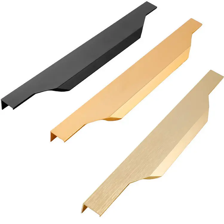 Tiradores de aluminio ocultos para muebles, Asa de aluminio personalizable para armario, armario empotrado, color negro y dorado