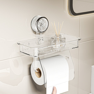 Yimijia Bathroom <b>Tissue</b> Holder Suction Cup Wall Mount No Drill Toilet <b>Paper</b> Storage Box With Shelf For Bathroom - Product Image 2