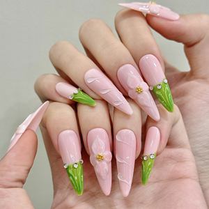 229New Fashion Handmade Floral Design Handmade Press on Nails Stéréo 3D sculpté à la main Fleurs <span class=keywords><strong>Faux</strong></span> ongles longs et pointus - Product Image 2