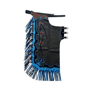 Chaps Vaqueros Occidentales con Borlas, Estilo Chaleco Largo, Ropa de Rodeo Unisex, 100% Cuero Genuino de Vaca, Gamuza/Cuero de Flor Integral, Tejido - Product Image 1