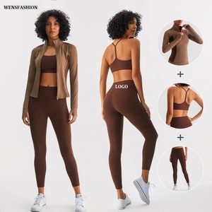 Custom Logo Plus Size <b>Yoga</b> Sets High Elastic 3 Piece Quick Dry Breathable Long Sleeve <b>Jacket</b> Bra Leggings Printed Active Wear - Product Image 1