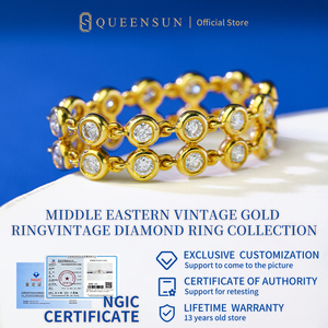 Queensun แหวนเพชร60จุดสีทอง18K วินเทจได้รับการรับรอง IGI 10g พับสไตล์ศาลฝรั่งเศส - Product Image 3
