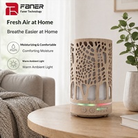 Diffuseur d'aromathérapie silencieux de bureau Faner, capacité 0,5L, type brume, motif bois clair, cylindre à motif d'arbre, lumière chaude creuse pour la maison