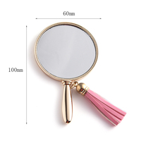 Mini miroir à main en métal gravé au laser doré rond de marque privée avec pompon