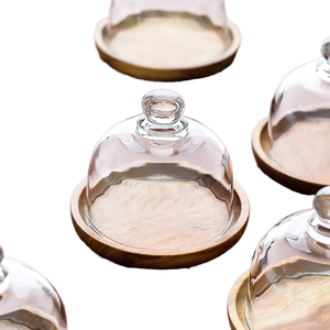 <span class=keywords><strong>Mini</strong></span> Plateau à Gâteau en Verre Rond avec Socle en Bois pour la Décoration de la Maison ou de l'Hôtel pour Servir des Gâteaux lors de Fêtes - Product Image 2