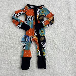 Yeni Baskılı Çocuk Bambu Tulumu Kareli Fermuarlı Tulum Çocuk Bambu Pijama Giyim Bambu Kıyafetler - Product Image 6