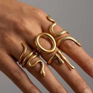 Nouvelle <span class=keywords><strong>Bague</strong></span> Serpent en Acier Inoxydable Électroplaqué, Style Européen et Américain Tendance, Créative et Audacieuse, Motif Animal - Product Image 3