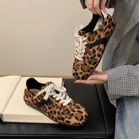 Chaussures d'entraînement d'automne en crin de cheval imprimé léopard pour femme 2026 – Nouveaux mocassins rétro légers décontractés en cuir véritable à bout rond et athlétiques