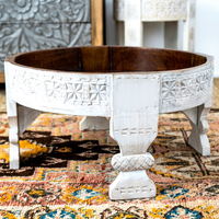 Table basse vintage en bois de manguier sculpté à la main, style indien Chakki, rustique, bohème, pour la décoration intérieure, salon, rangement