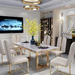 Ensemble de table à manger en marbre blanc de luxe moderne et léger pour 6 personnes