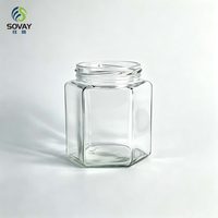 Pot alimentaire en verre hexagonal à col fileté de 300 ml, récipient transparent multi-usages pour la maison et la vente en gros commerciale