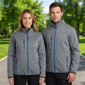 Veste en toile grise unisexe, fermeture éclair bleue, col mandarin, décontractée, imperméable, coupe-vent, vêtements d'hiver, à capuche, coupe régulière, polyester - Product Image 2