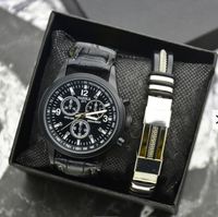 Montre à la mode pour hommes avec, boîte montres à quartz bracelet ensemble avec boîte sport affaires horloge calendrier montres pour hommes ensembles de bijoux/