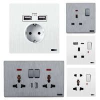 Prise de Courant Murale Universelle EU en Plastique Effet Brossé, Interrupteur Variateur, Prise Française USB C, Interruptor