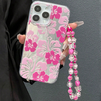 Funda para Teléfono Móvil con Hermoso Estampado de Flores Rosas y Brazalete con Patrón de Seda Plateada para iPhone 11 12 13 14 15 16 17 Air
