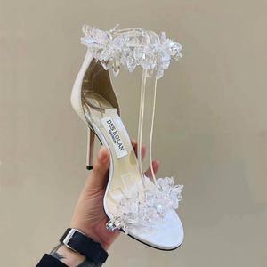 Nuevos Zapatos de Tacón de Aguja con Pedrería y Correa de Hebilla para Mujer, de Cuero Ultrafino, con Punta, Estilo Europeo y Americano, Blancos, para Boda, Colección Verano 2026 - Product Image 5
