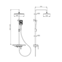 En stock et livraison rapide Colonne de douche murale à double poignée avec barre coulissante, design contemporain, en acier inoxydable, effet pluie douce