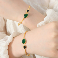 Bracelet réglable en acier inoxydable onyx de style royal antique Ins, ensemble de bracelets de manchette en onyx réglables de style gothique de cour royale