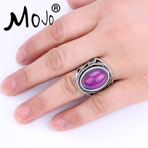 Diseños personalizados Vintage de aleación único Chapado en plata antigua mágica que cambia de Color de piedra Oval emoción anillo para las mujeres - Product Image 1