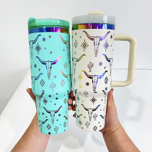 20 pacchetto USA magazzino rivestito in polvere 40oz arcobaleno placcato in acciaio inox Tumbler con manico e coperchio di paglia per incisione Laser - Product Image 3