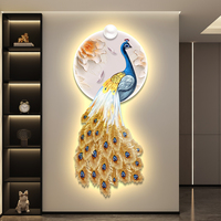 Peinture décorative d'entrée LED avec lumières, art mural paon pour couloir, allée, atmosphère moderne et raffinée