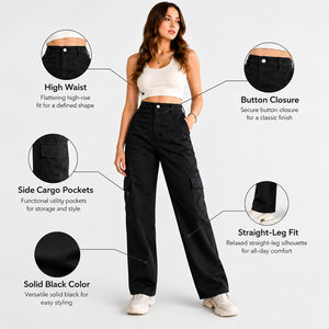 Luxury Wholesale Women High Waisted Pants <strong>With</strong> Multi 6 <strong>Pocket</strong> Cotton Mujer <strong>Ladies</strong> Khaki <strong>Black</strong> Casual Custom Cargo Pants <strong>Trousers</strong> - Product Image 5
