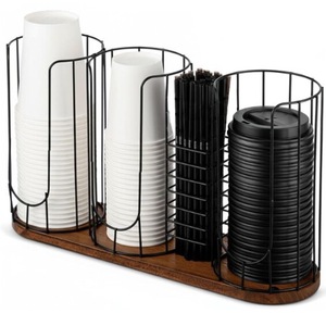 Paper Cup Storage Rack <b>Iron</b> Wood 4 <b>7</b> Compartments Multifunctional Coffee Cup Holder Stand Tray for Kitchen Counter - Product Image 3