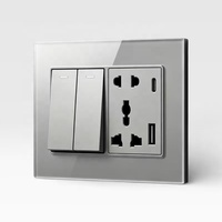 BENDI C33 Panneau de Prise Murale Modulaire Standard Britannique, Module Interchangeable Alimentation USB RJ45 Téléphone TV 16A 250V Verre IP22 4