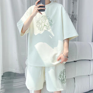Nouvel ensemble homme style chinois en soie glacée imprimée, spandex/coton, pour l'été : short décontracté et t-shirt à manches courtes - Product Image 3