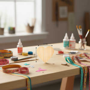 Tavoletta di legno a forma di cuore Ilan 12x0,5 cm per decorazioni artigianali, 12 pezzi - Product Image 2