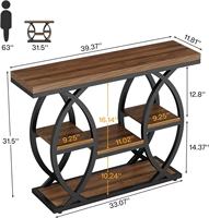 Meilleure Vente : Table Console, Table d'Appoint, Table de Canapé en Brun Rétro avec Étagère de Rangement à Quatre Niveaux, Plateau en Bois et Structure Métallique