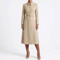 Robe chemise longue pour femme, col rabattu, ceinture à la taille, coupe trapèze, longueur midi, élégante, pour le bureau, personnalisable OEM ODM