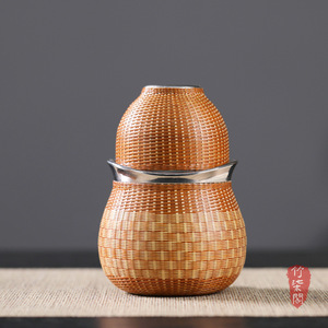 Bamboo Woven Gourd Titanium Teapot Set Portable Outdoor Tea Cup Lightweight Travel Gift - Product Image 1