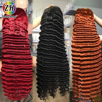 Wig merah rambut manusia renda depan, 100 rambut manusia pra pencabutan Wig Frontal HD renda merah Wig depan renda merah 13X6 rambut manusia