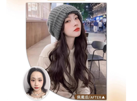 Bonnet gris tricoté pour femme avec perruque longue ondulée intégrée 2-en-1 – Chapeau d'hiver chaud avec pompon, coiffure instantanée chic pour femmes
