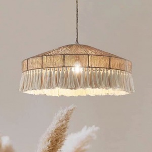 Bohemian Hemp Rope Tassel Chandelier Round E26 <b>LED</b> Ceiling <b>Light</b> <b>For</b> Bedroom Dining <b>Room</b> Quiet Style Lighting Fixture - Product Image 2