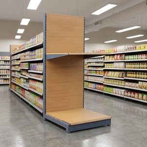 木钢结合超市货架分隔展示架重型L型独立式双面白色杂货店展示架 - Product Image 1