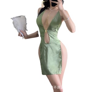Sexy Lingerie Nightgown for Women, Sexy Nightgown, Green Cheongsam, Feminine Style, QQNY Romantic Clothing Set - Product Image 5