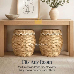 Panier de rangement en jacinthe d'eau avec couvercle, bord festonné, tressé, décoratif, pour jouets, linge sale, ou bac de rangement pour chambre d'enfant - Grande Vente - Product Image 2