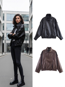 Veste en <span class=keywords><strong>cuir</strong></span> PU pour <span class=keywords><strong>femme</strong></span> Loveda, motif litchi, couleur unie, style décontracté, mode hiver, vente en gros - Product Image 3