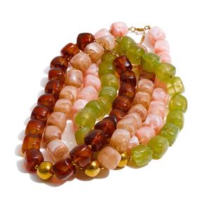 JINYOU 812 새로운 아크릴 사각 구슬 끈 팔찌 목걸이 스테인레스 스틸 체인 금도금 구슬 보석 세트 - Product Image 1