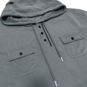 Healy 26-27 <b>Men</b> Drawstring Hoodie 3 Button Placket Double Chest Pocket Soft Cotton Blend Casual Work Long Sleeve <b>Pullover</b> - Product Image 6
