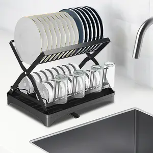 Haute qualité grande capacité debout Type 2 niveaux égouttoir à vaisselle assiette de cuisine égouttoir à vaisselle extensible