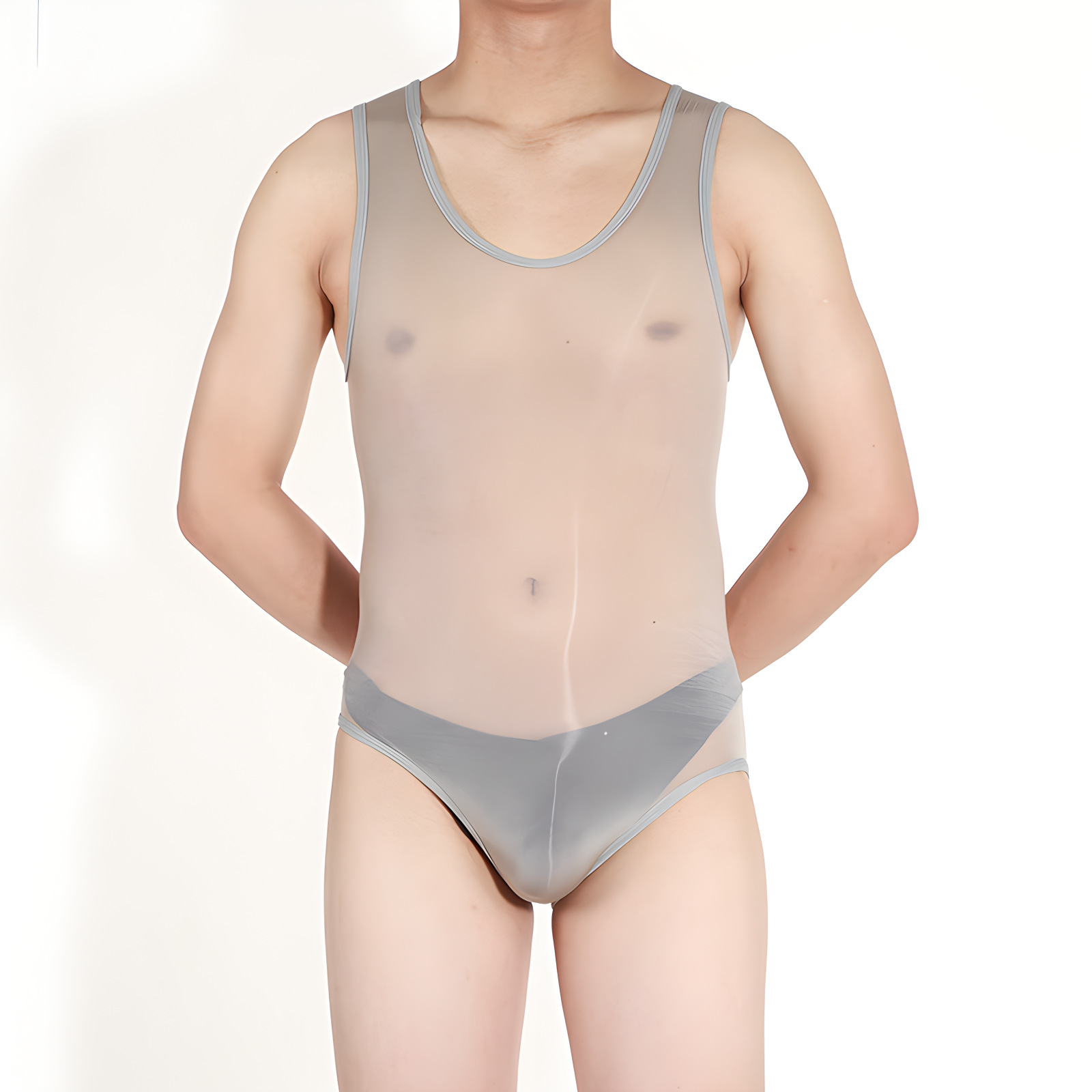 Gray [Shineglass Swimsuit and Glossy Stockings] Set