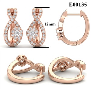 Pendientes de Aro Huggie de Oro Rosa de 18K con Diamantes Naturales, Diseño de Cinta Entrecruzada y Pavé, para Mujer, Venta al por Mayor, MOQ 1 ud. - Product Image 6