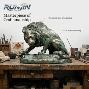 RUNJIN RJ-162 Scultura in Bronzo Moderna a Grandezza Naturale di Leone che Schiacci il Serpente, con Telaio in Acciaio Zincato e Lavorazione Avanzata - Product Image 2