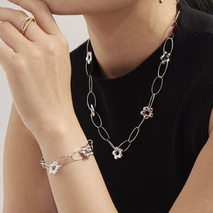 18K Gold PVD Plated Stainless Steel Daisy Flower <b>Bracelet</b> and Necklace <b>Set</b> for Anniversary Occasions - Product Image 5